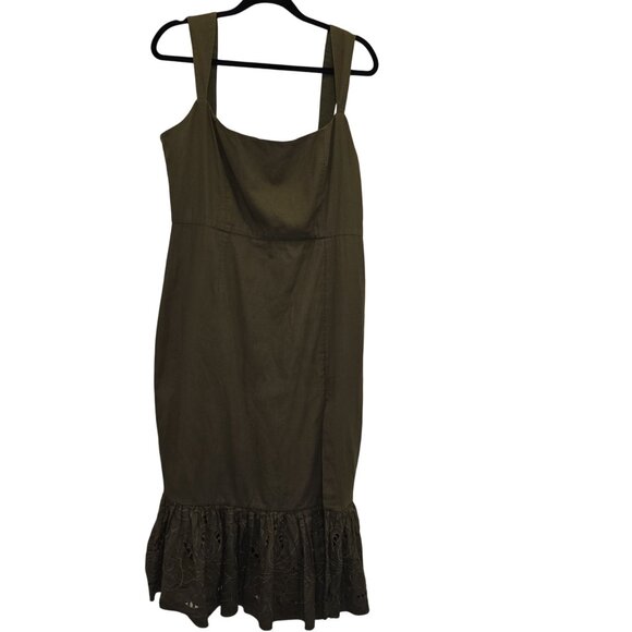 Sachin & Babi Olive Green Laura Dress Size 14 With Ruffled Eyelet Hem Made In In - Picture 2 of 16
